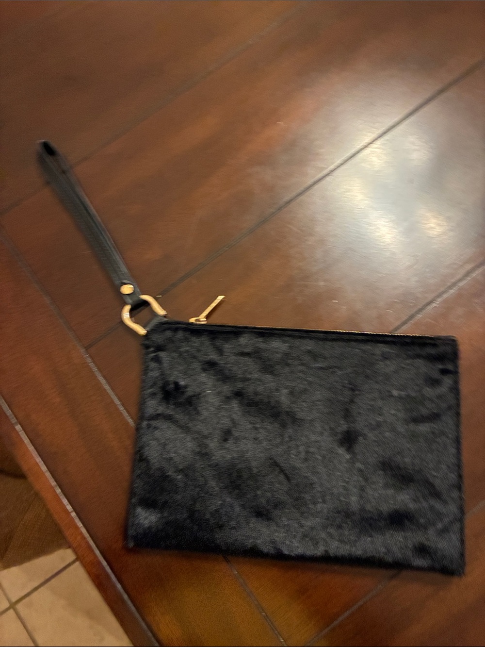 a new day Black Faux Fur Wristlet Clutch with Gold Hardware and Strap